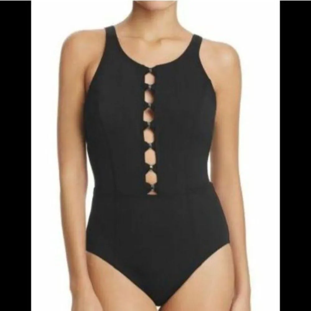 NWT Amoressa High Neck Key Hole Front Detail One-Piece Swimsuit